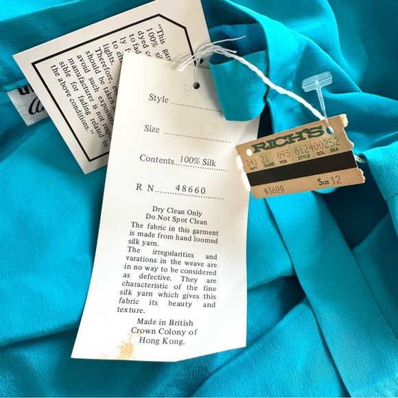 Vintage UMI Collections by Anne Crimmons 100% Silk Sleeveless Blouse Turquoise - Picture 4 of 4